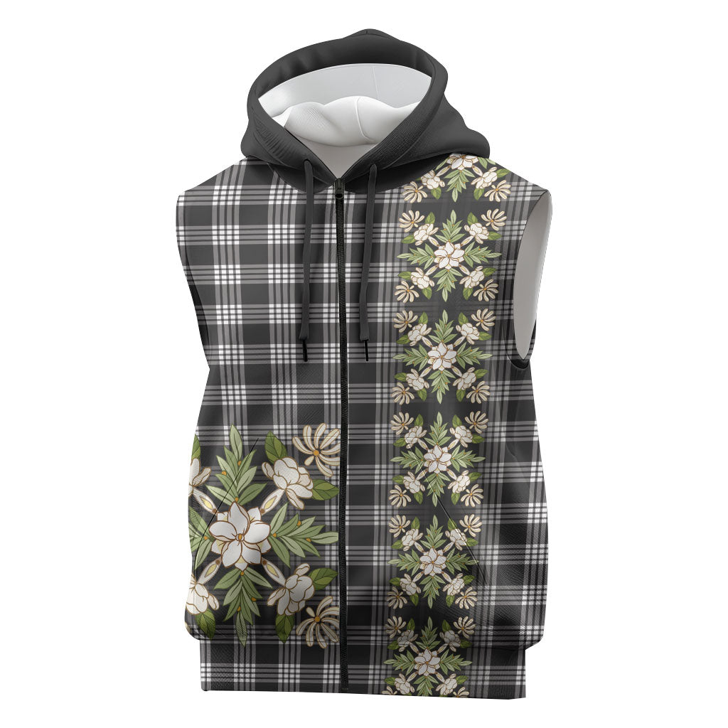 Pauli Hawai'i Palaka Squares Maile Leaf Sleeveless Zip Hoodie Flowers Hawaiian Quilt Patterns