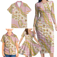 Akala Hamele Palaka Plumeria Family Matching Long Sleeve Bodycon Dress and Hawaiian Shirt Puakenikeni and Maile Lei LT9 - Polynesian Pride