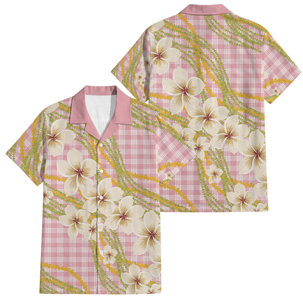 Akala Hamele Palaka Plumeria Family Matching Short Sleeve Bodycon Dress and Hawaiian Shirt Puakenikeni and Maile Lei