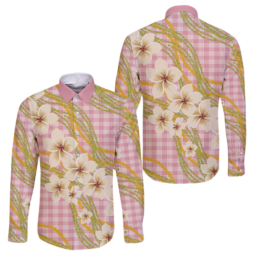 Akala Hamele Palaka Plumeria Family Matching Short Sleeve Bodycon Dress and Hawaiian Shirt Puakenikeni and Maile Lei