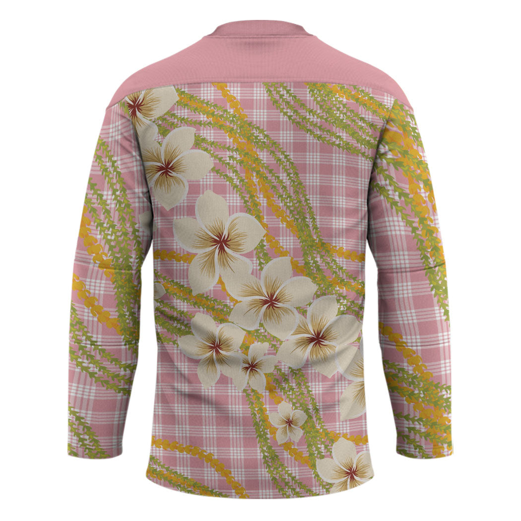 Akala Hamele Palaka Plumeria Hockey Jersey Puakenikeni and Maile Lei