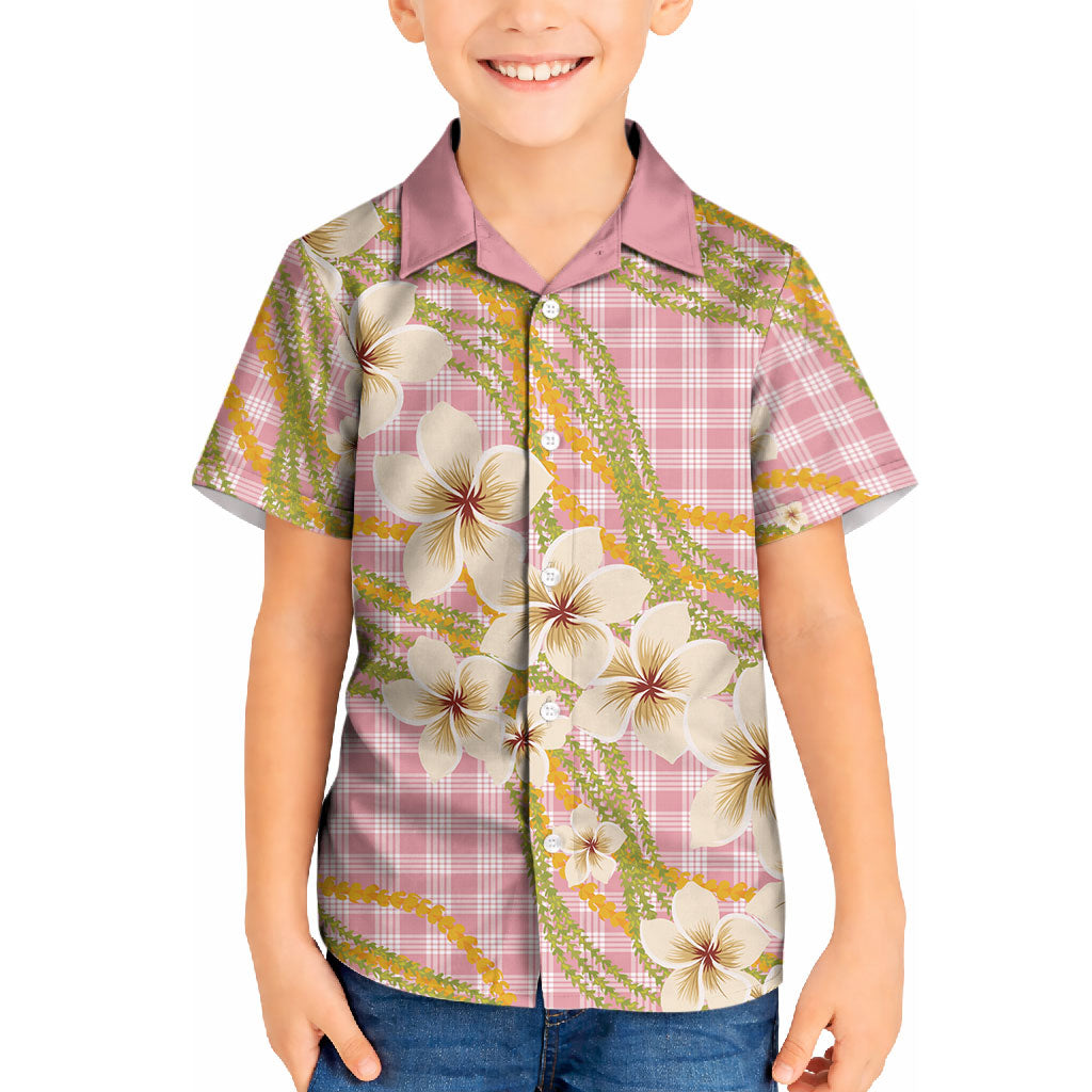 Akala Hamele Palaka Plumeria Kid Hawaiian Shirt Puakenikeni and Maile Lei