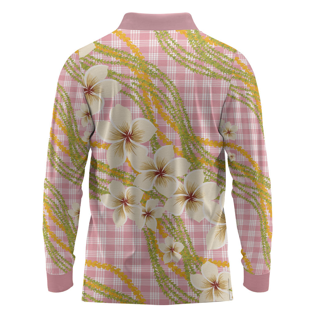 Akala Hamele Palaka Plumeria Long Sleeve Polo Shirt Puakenikeni and Maile Lei LT9 - Polynesian Pride