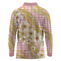 Akala Hamele Palaka Plumeria Long Sleeve Polo Shirt Puakenikeni and Maile Lei LT9 - Polynesian Pride