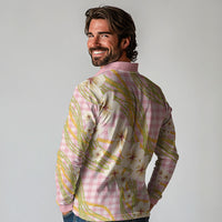 Akala Hamele Palaka Plumeria Long Sleeve Polo Shirt Puakenikeni and Maile Lei LT9 - Polynesian Pride