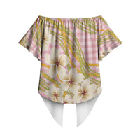 Akala Hamele Palaka Plumeria Off Shoulder Wrap Waist Top Puakenikeni and Maile Lei LT9 - Polynesian Pride