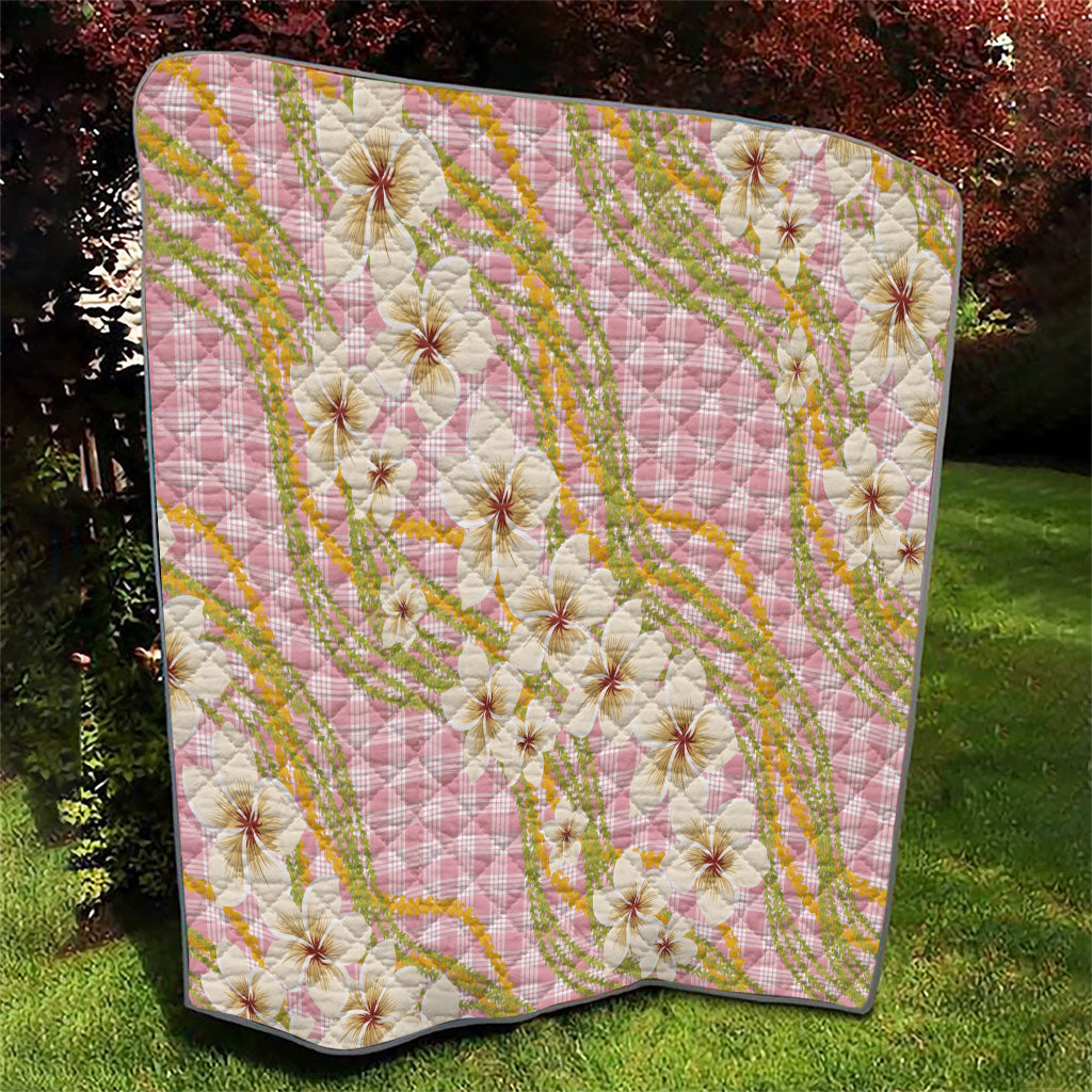 Akala Hamele Palaka Plumeria Quilt Puakenikeni and Maile Lei