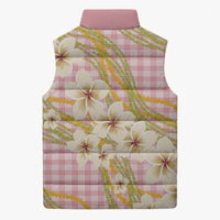Akala Hamele Palaka Plumeria Sleeveless Puffer Jacket Puakenikeni and Maile Lei
