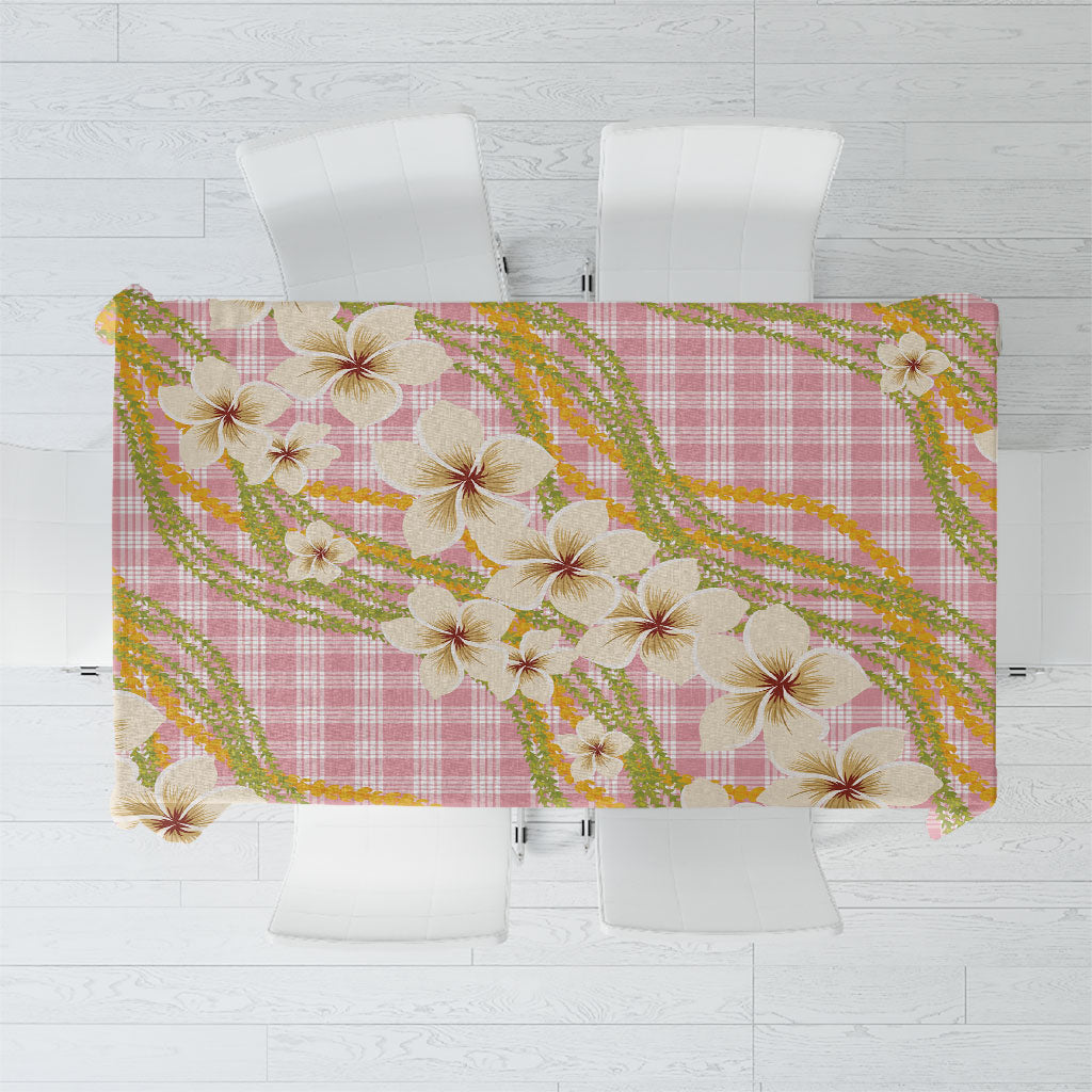 Akala Hamele Palaka Plumeria Tablecloth Puakenikeni and Maile Lei LT9 Dusty Rose - Polynesian Pride
