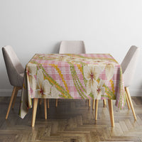Akala Hamele Palaka Plumeria Tablecloth Puakenikeni and Maile Lei