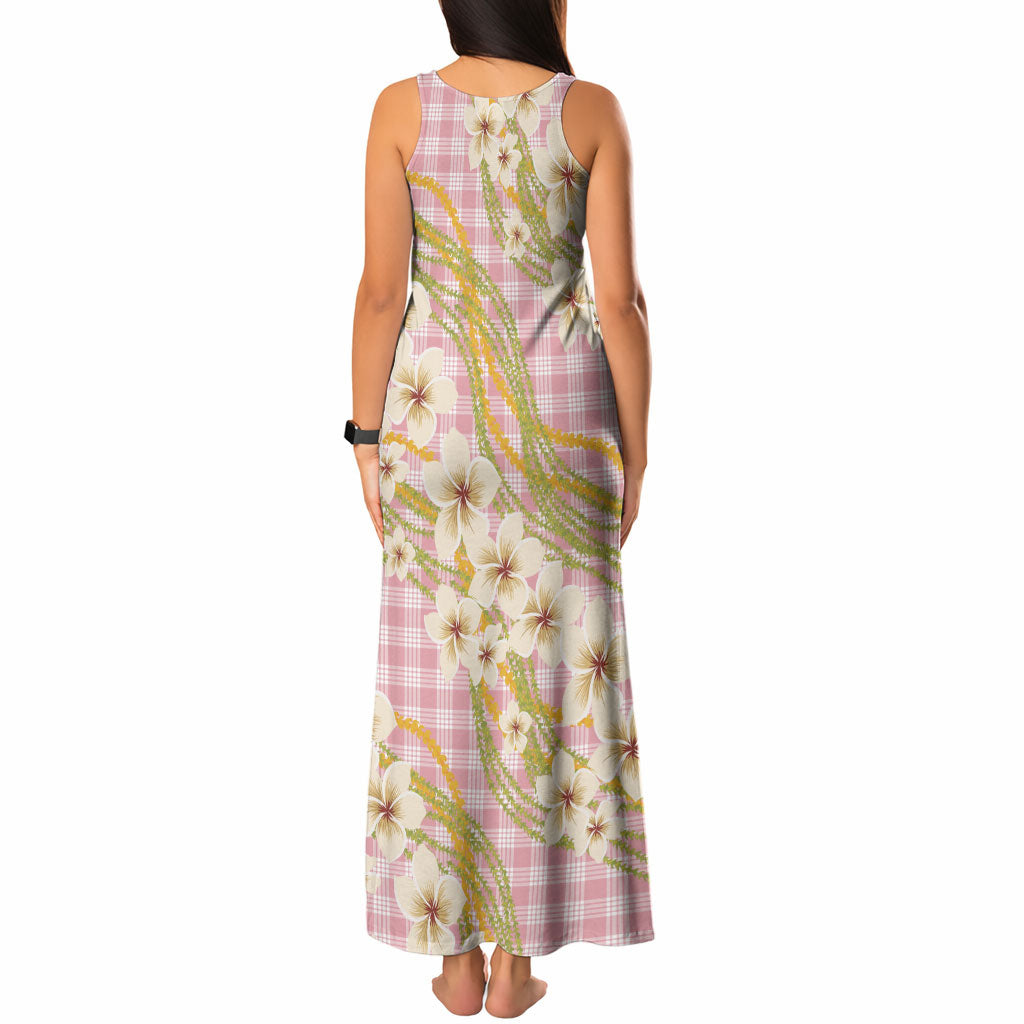 Akala Hamele Palaka Plumeria Tank Maxi Dress Puakenikeni and Maile Lei