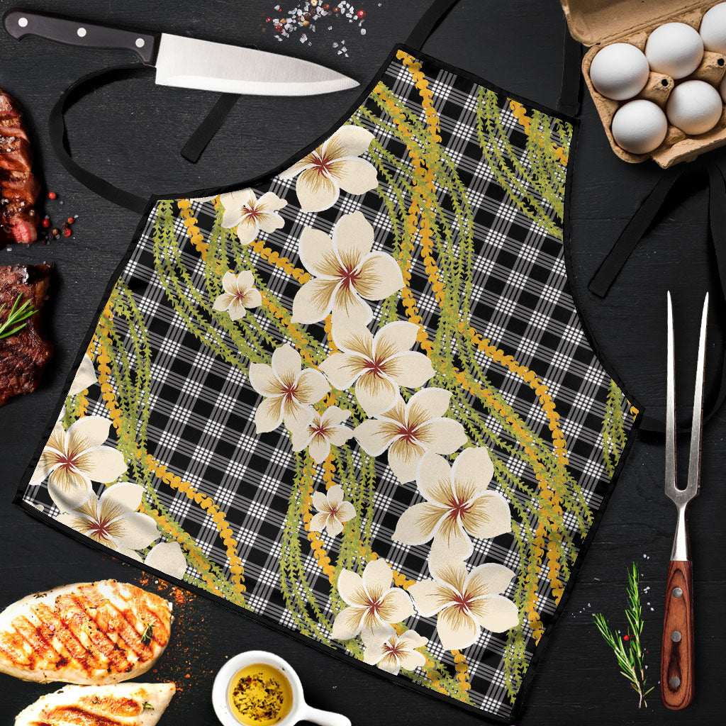Ele'ele Hawai'i Palaka Plumeria Apron Puakenikeni and Maile Lei LT9 Black - Polynesian Pride