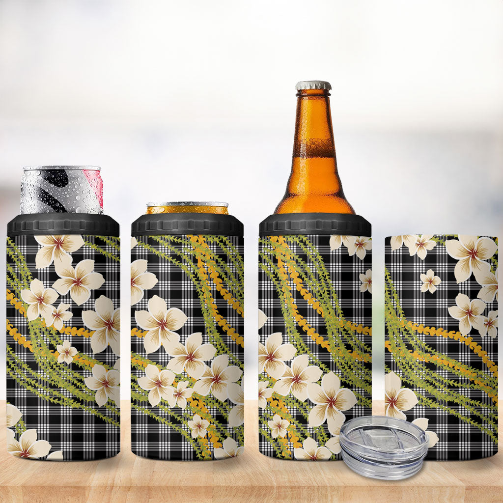 Ele'ele Hawai'i Palaka Plumeria 4 in 1 Can Cooler Tumbler Puakenikeni and Maile Lei