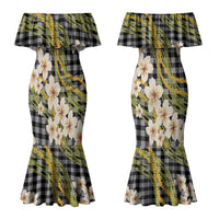 Ele'ele Hawai'i Palaka Plumeria Couples Matching Mermaid Dress and Hawaiian Shirt Puakenikeni and Maile Lei LT9 - Polynesian Pride