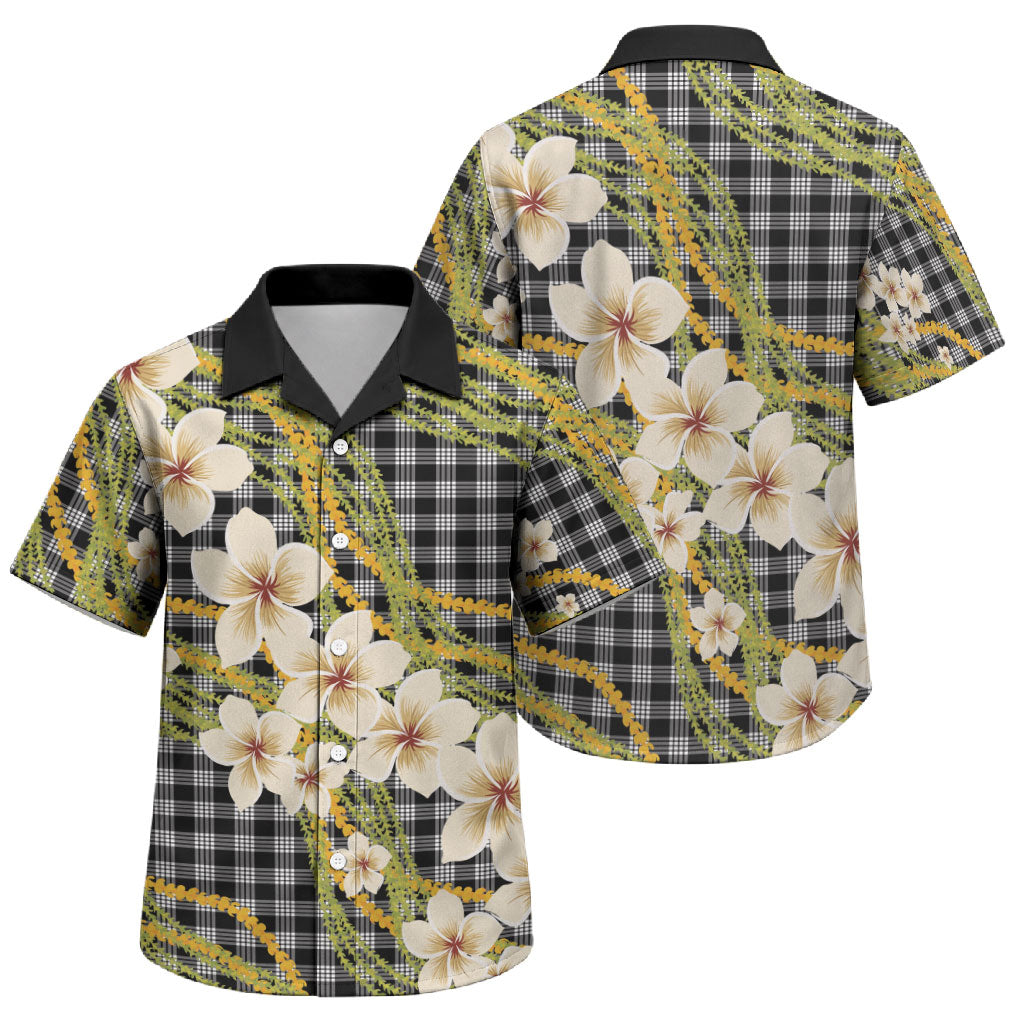 Ele'ele Hawai'i Palaka Plumeria Family Matching Off Shoulder Short Dress and Hawaiian Shirt Puakenikeni and Maile Lei LT9 Son's Shirt Black - Polynesian Pride