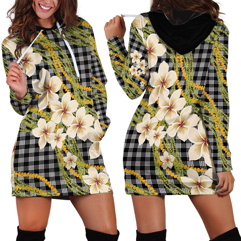 Ele'ele Hawai'i Palaka Plumeria Hoodie Dress Puakenikeni and Maile Lei