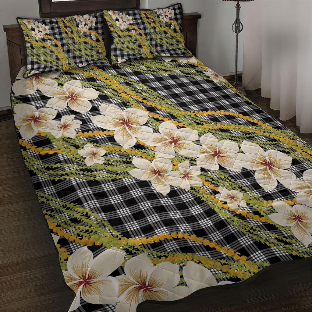 Ele'ele Hawai'i Palaka Plumeria Quilt Bed Set Puakenikeni and Maile Lei
