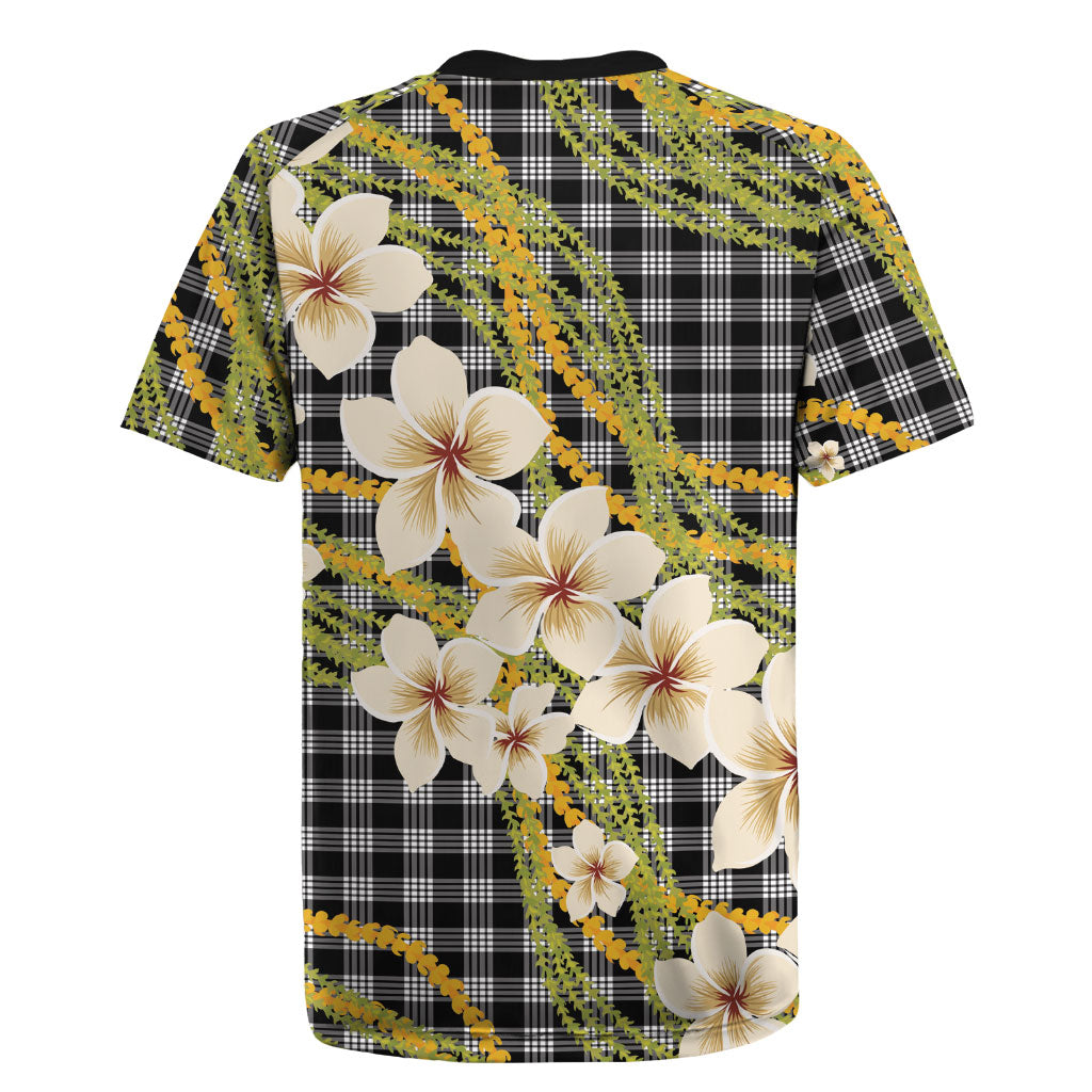 Ele'ele Hawai'i Palaka Plumeria Rugby Jersey Puakenikeni and Maile Lei