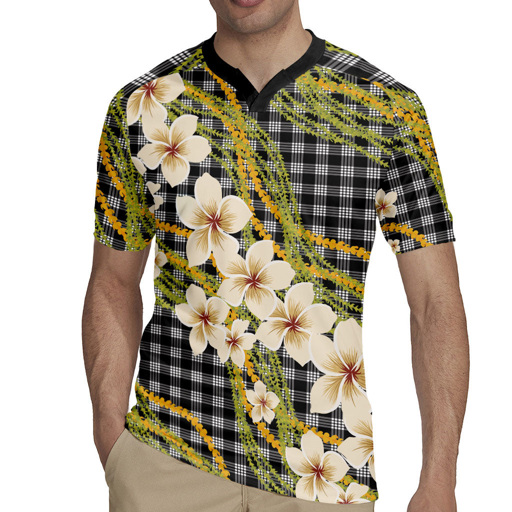 Ele'ele Hawai'i Palaka Plumeria Rugby Jersey Puakenikeni and Maile Lei