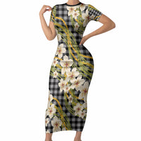 Ele'ele Hawai'i Palaka Plumeria Short Sleeve Bodycon Dress Puakenikeni and Maile Lei LT9 Long Dress Black - Polynesian Pride