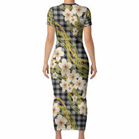 Ele'ele Hawai'i Palaka Plumeria Short Sleeve Bodycon Dress Puakenikeni and Maile Lei LT9 - Polynesian Pride