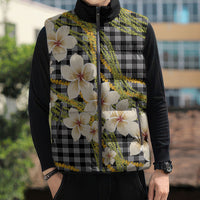 Ele'ele Hawai'i Palaka Plumeria Sleeveless Puffer Jacket Puakenikeni and Maile Lei