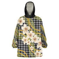 Ele'ele Hawai'i Palaka Plumeria Wearable Blanket Hoodie Puakenikeni and Maile Lei LT9 One Size Black - Polynesian Pride
