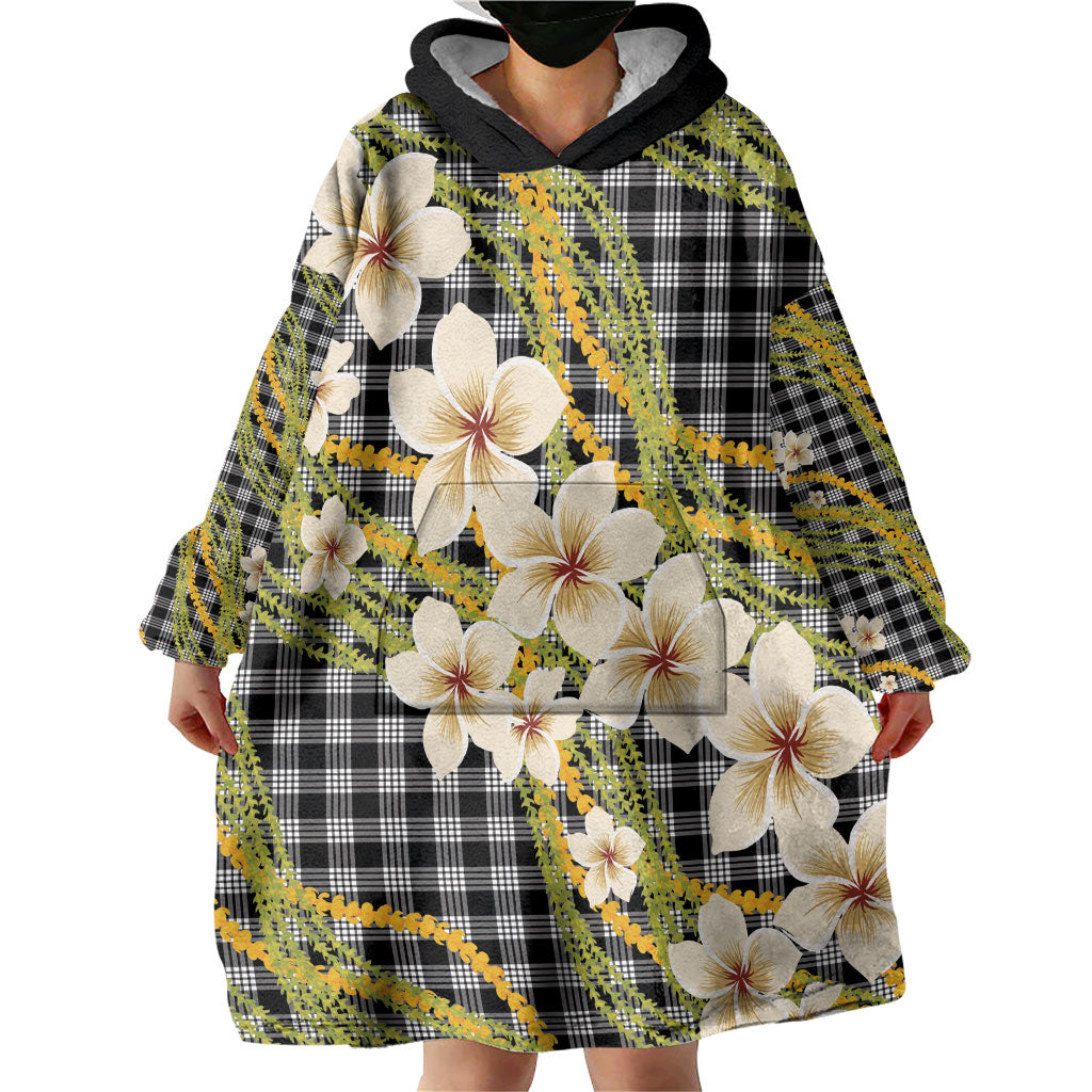 Ele'ele Hawai'i Palaka Plumeria Wearable Blanket Hoodie Puakenikeni and Maile Lei LT9 - Polynesian Pride
