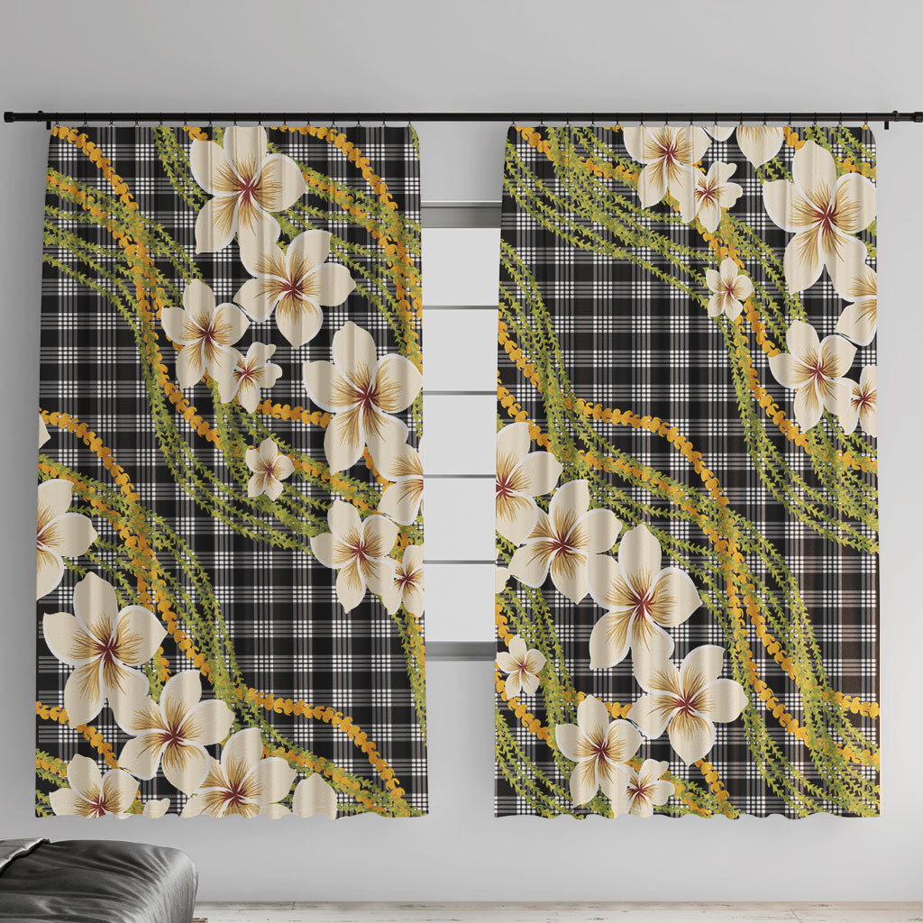 Ele'ele Hawai'i Palaka Plumeria Window Curtain Puakenikeni and Maile Lei