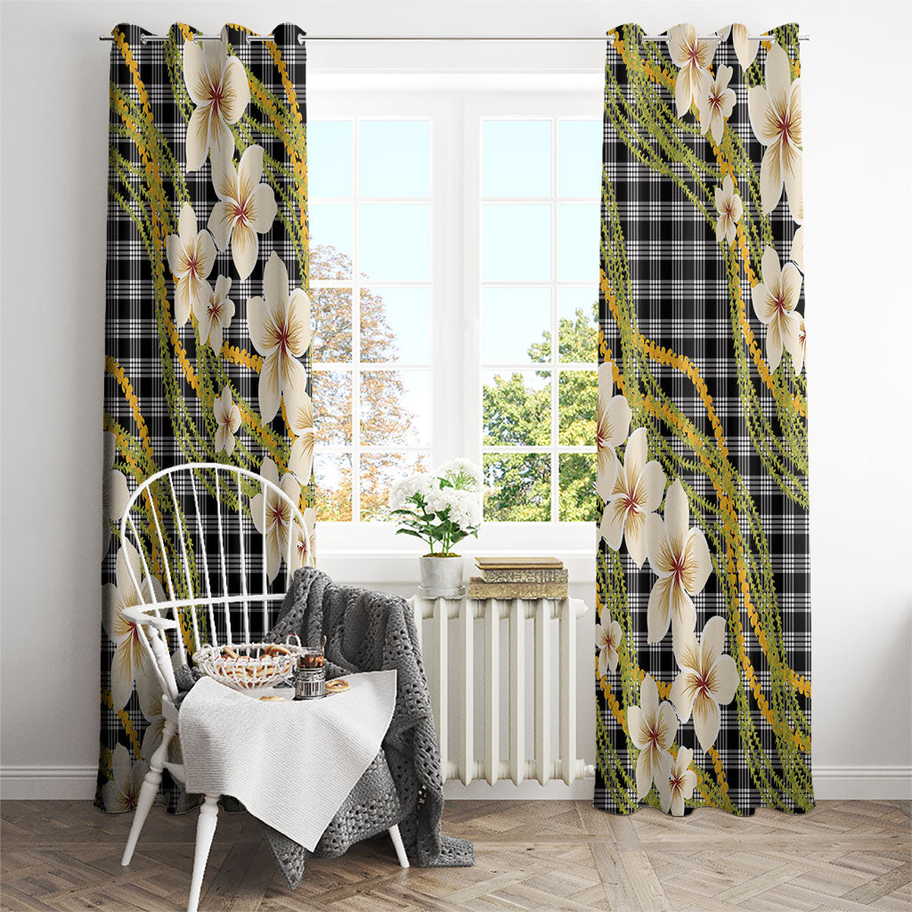 Ele'ele Hawai'i Palaka Plumeria Window Curtain Puakenikeni and Maile Lei
