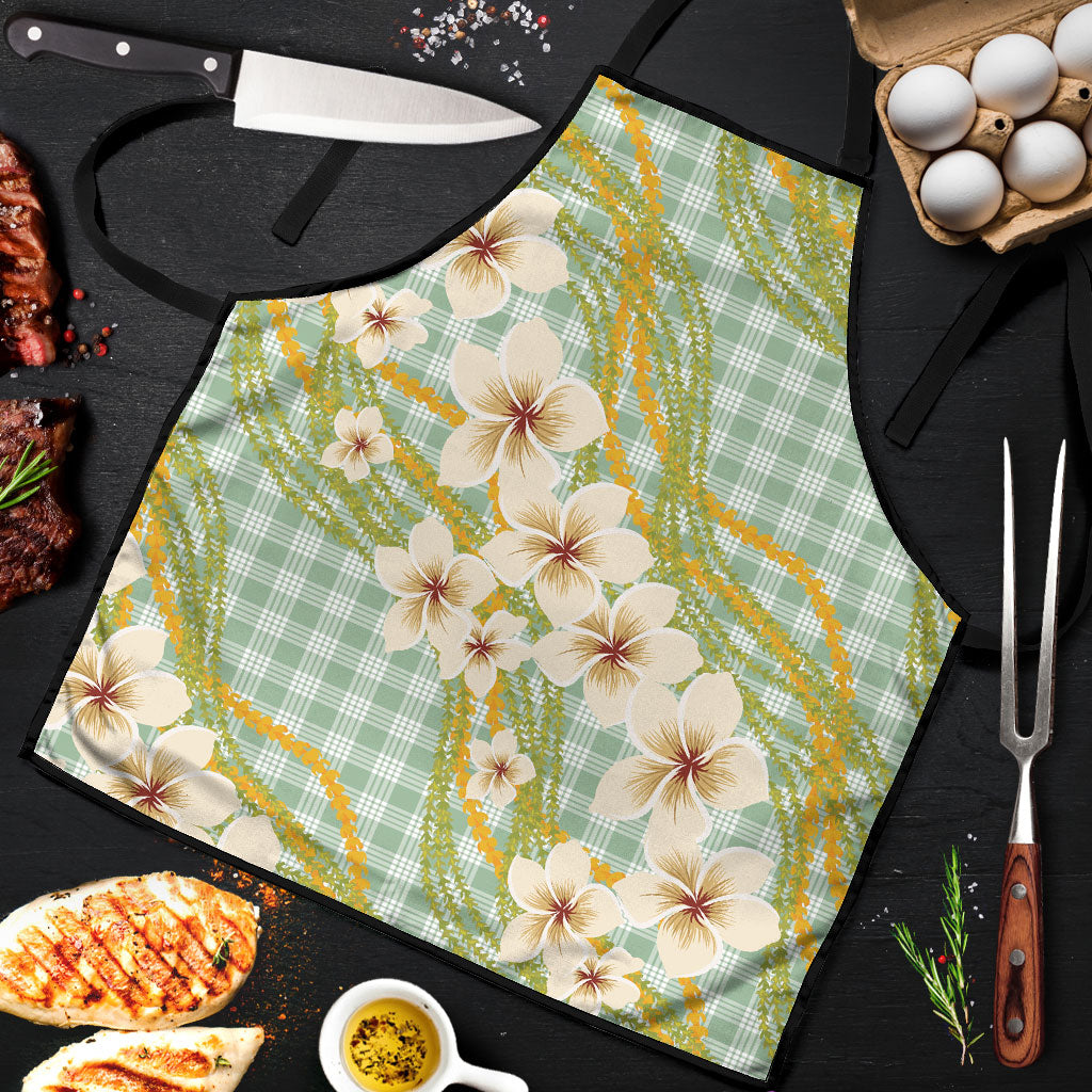 Liko Kukui Hawai'i Palaka Plumeria Apron Puakenikeni and Maile Lei