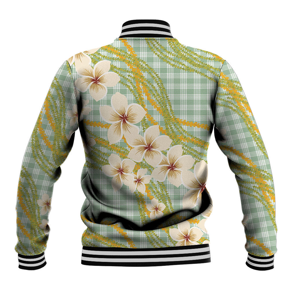 Liko Kukui Hawai'i Palaka Plumeria Baseball Jacket Puakenikeni and Maile Lei
