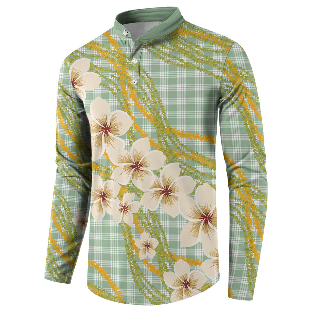 Liko Kukui Hawai'i Palaka Plumeria Button Sweatshirt Puakenikeni and Maile Lei