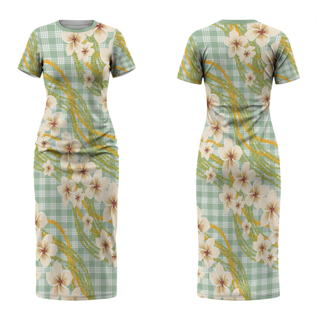 Liko Kukui Hawai'i Palaka Plumeria Couples Matching Short Sleeve Bodycon Dress and Hawaiian Shirt Puakenikeni and Maile Lei LT9 - Polynesian Pride