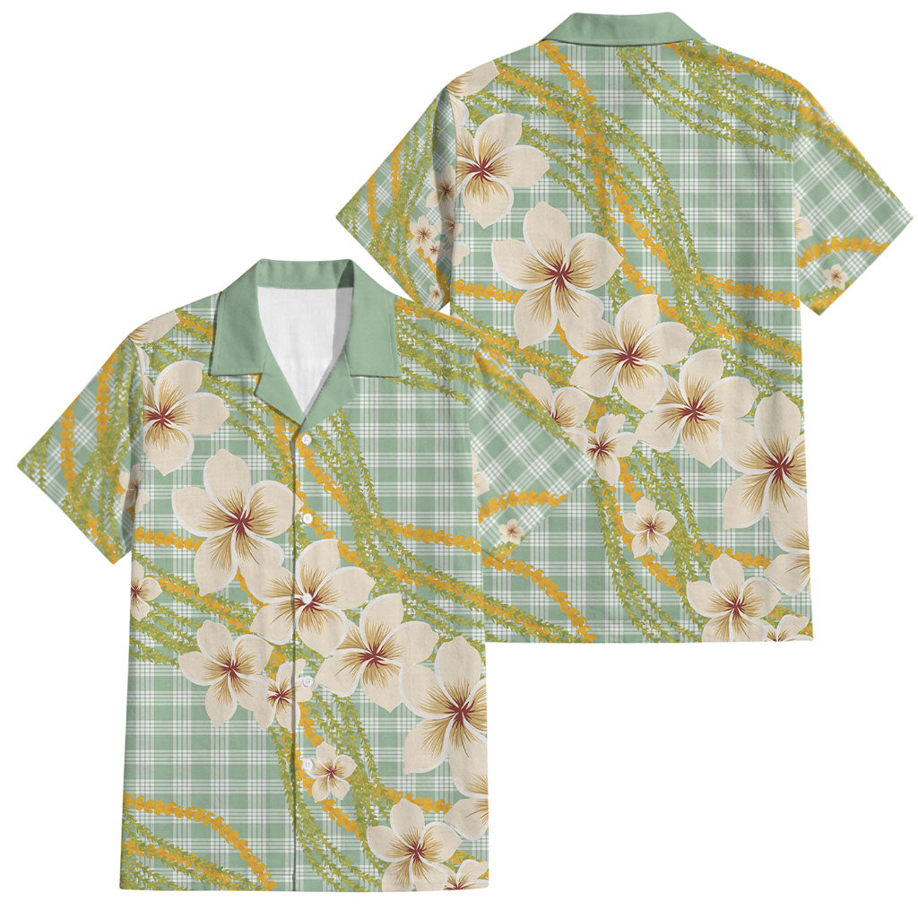 Liko Kukui Hawai'i Palaka Plumeria Family Matching Long Sleeve Bodycon Dress and Hawaiian Shirt Puakenikeni and Maile Lei LT9 Dad's Shirt - Short Sleeve Sage Green - Polynesian Pride