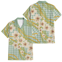 Liko Kukui Hawai'i Palaka Plumeria Family Matching Off Shoulder Short Dress and Hawaiian Shirt Puakenikeni and Maile Lei LT9 Dad's Shirt - Short Sleeve Sage Green - Polynesian Pride