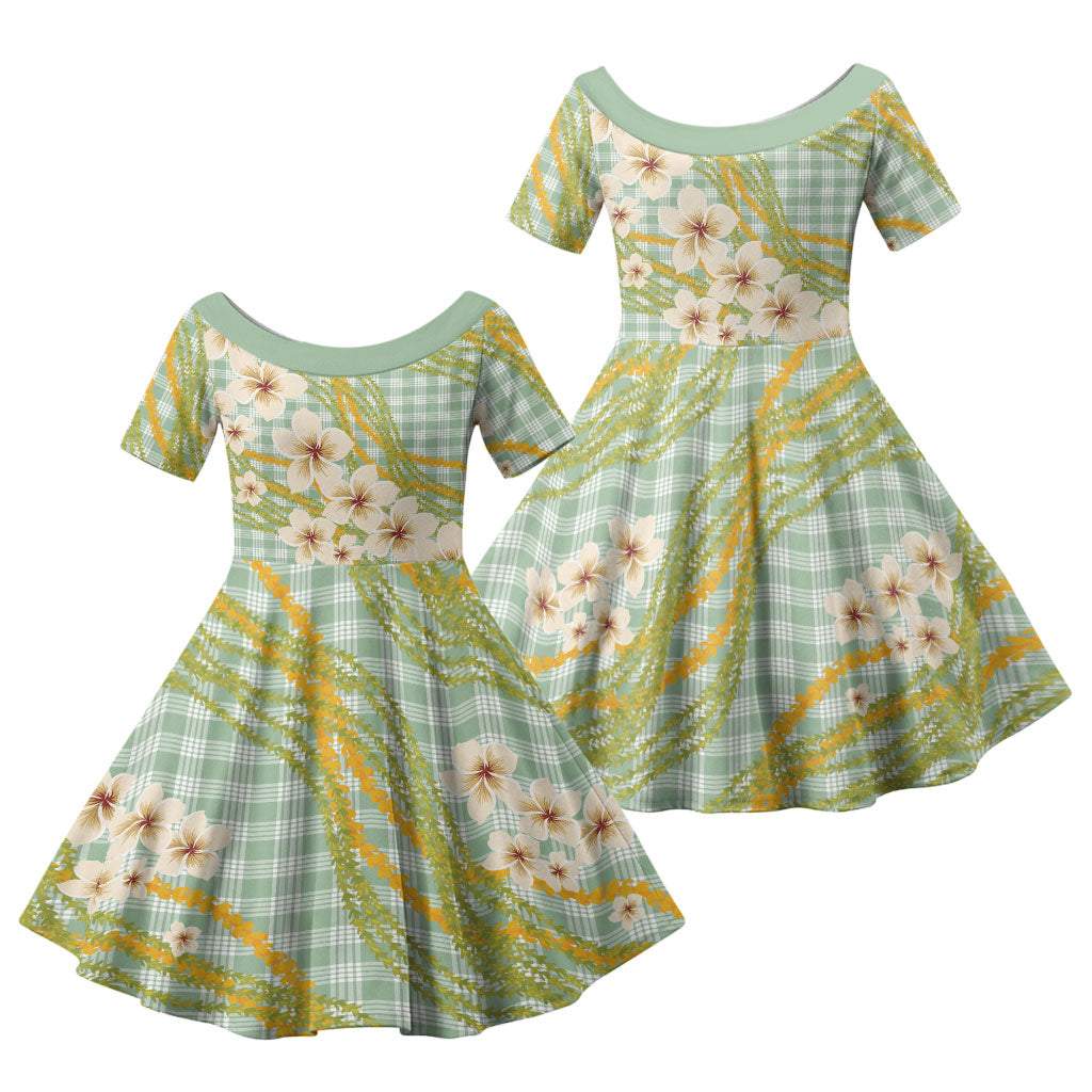 Liko Kukui Hawai'i Palaka Plumeria Family Matching Summer Maxi Dress and Hawaiian Shirt Puakenikeni and Maile Lei