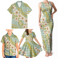 Liko Kukui Hawai'i Palaka Plumeria Family Matching Tank Maxi Dress and Hawaiian Shirt Puakenikeni and Maile Lei LT9 - Polynesian Pride