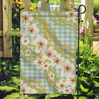 Liko Kukui Hawai'i Palaka Plumeria Garden Flag Puakenikeni and Maile Lei LT9 Garden Flag Sage Green - Polynesian Pride