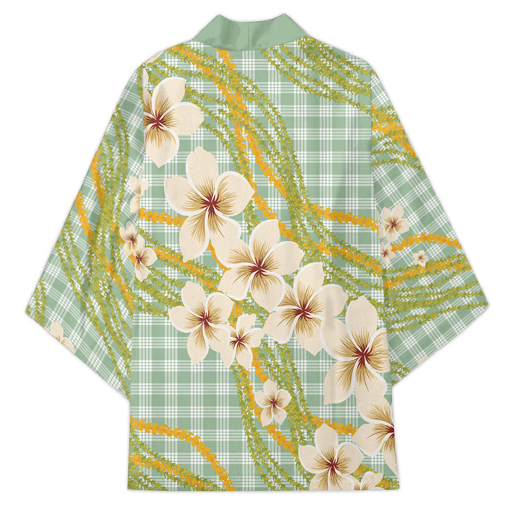 Liko Kukui Hawai'i Palaka Plumeria Kimono Puakenikeni and Maile Lei