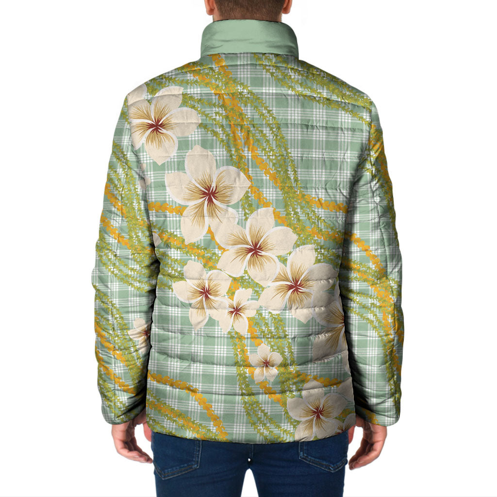 Liko Kukui Hawai'i Palaka Plumeria Padded Jacket Puakenikeni and Maile Lei