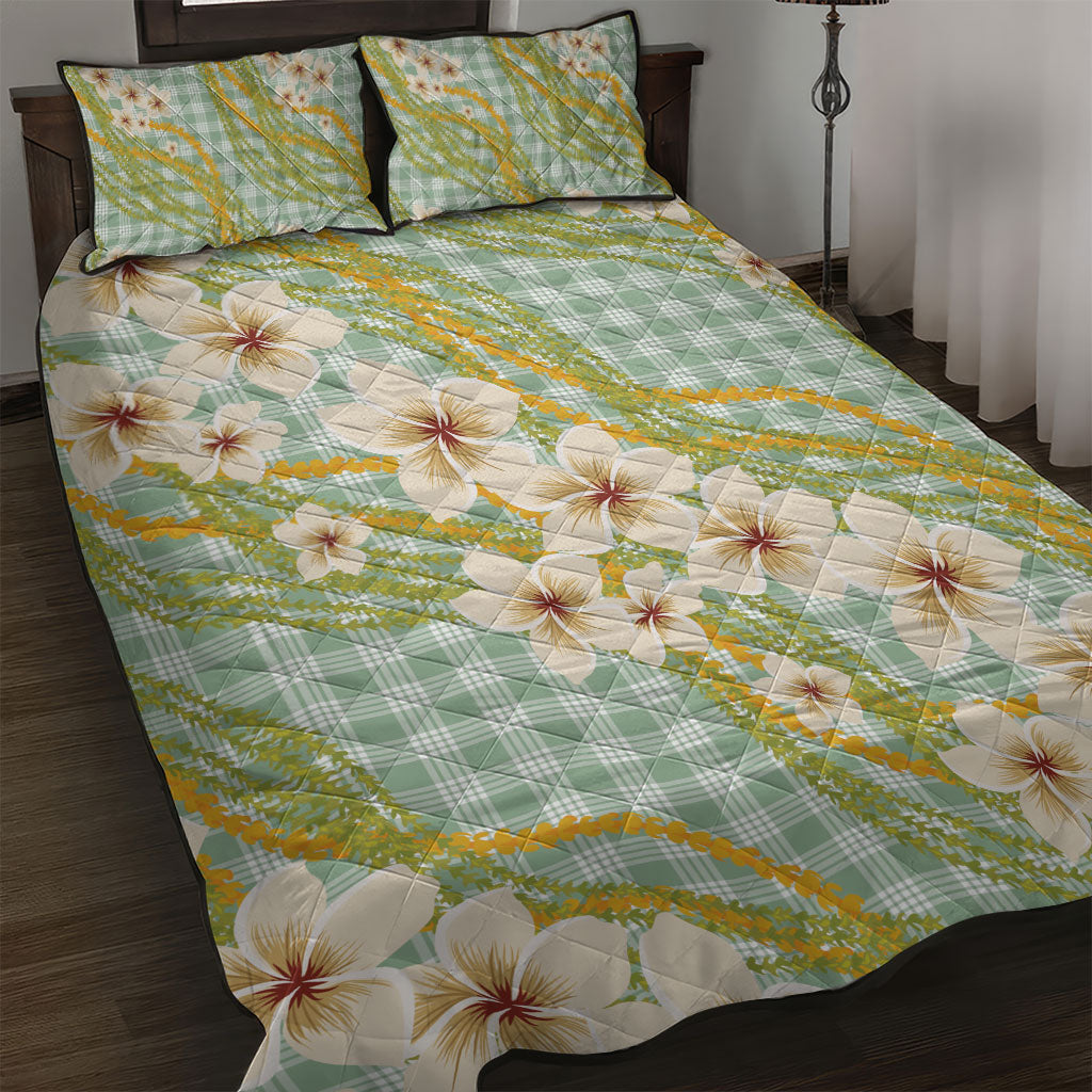 Liko Kukui Hawai'i Palaka Plumeria Quilt Bed Set Puakenikeni and Maile Lei
