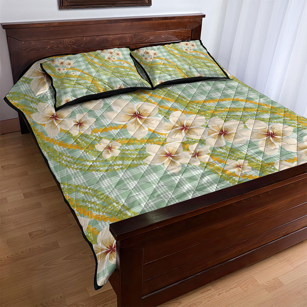 Liko Kukui Hawai'i Palaka Plumeria Quilt Bed Set Puakenikeni and Maile Lei