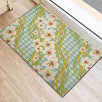 Liko Kukui Hawai'i Palaka Plumeria Rubber Doormat Puakenikeni and Maile Lei