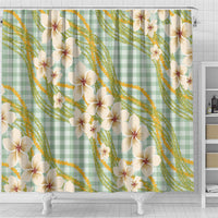 Liko Kukui Hawai'i Palaka Plumeria Shower Curtain Puakenikeni and Maile Lei