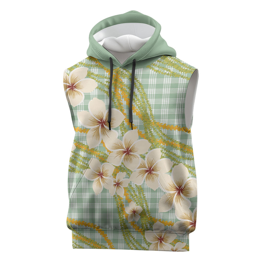 Liko Kukui Hawai'i Palaka Plumeria Sleeveless Hoodie Puakenikeni and Maile Lei
