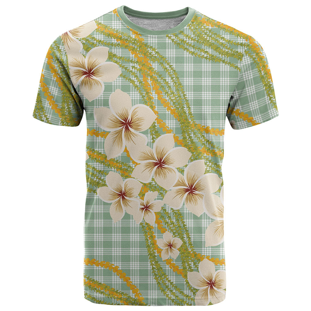 Liko Kukui Hawai'i Palaka Plumeria T Shirt Puakenikeni and Maile Lei
