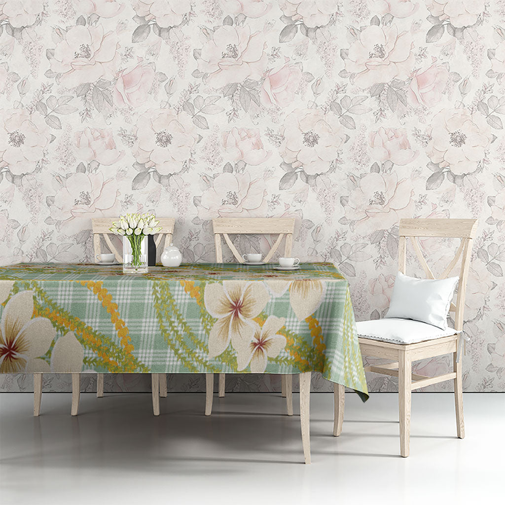 Liko Kukui Hawai'i Palaka Plumeria Tablecloth Puakenikeni and Maile Lei