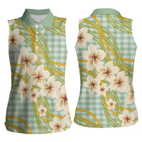 Liko Kukui Hawai'i Palaka Plumeria Women Sleeveless Polo Shirt Puakenikeni and Maile Lei