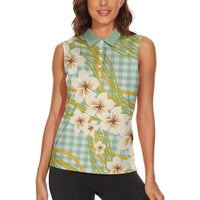 Liko Kukui Hawai'i Palaka Plumeria Women Sleeveless Polo Shirt Puakenikeni and Maile Lei